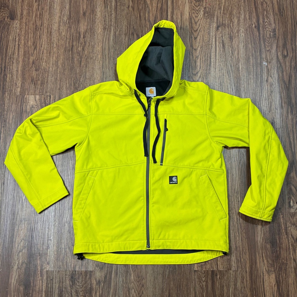 Carhartt J251 Soft Shell Hooded Jacket Mens M Hi Vis Lime Green Full Zip